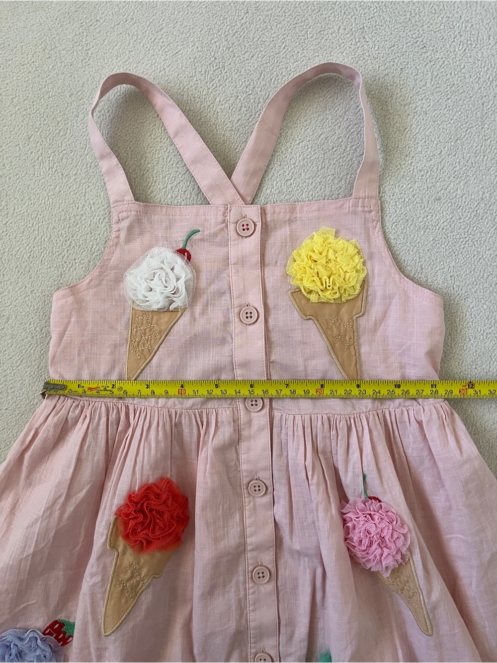 Mini Boden Ice Cream Button Embroidered Appliqué Summer Blush Pink Strap Dress - Picture 14 of 15